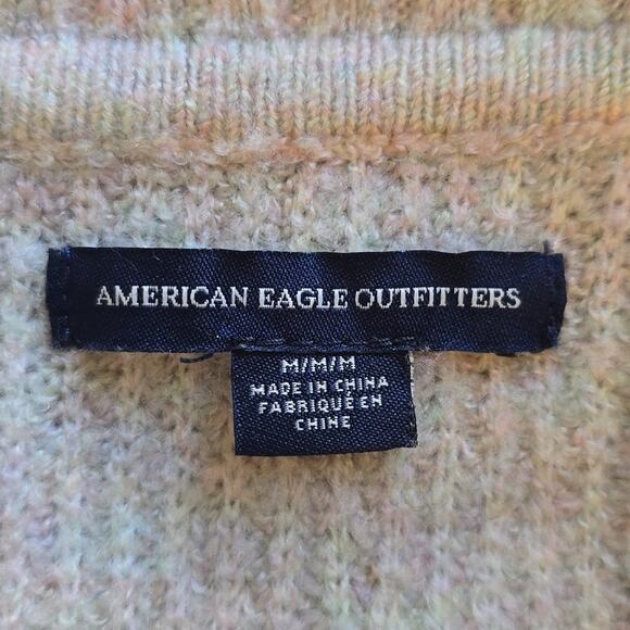 M American Eagle AE Whoa So Soft Off-The-Shoulder Sweater M Beige Pink Green - Picture 9 of 10